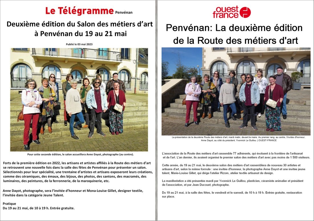 2ème salon des métiers d'Art de Penvenan 2023 article le telegramme ouest france