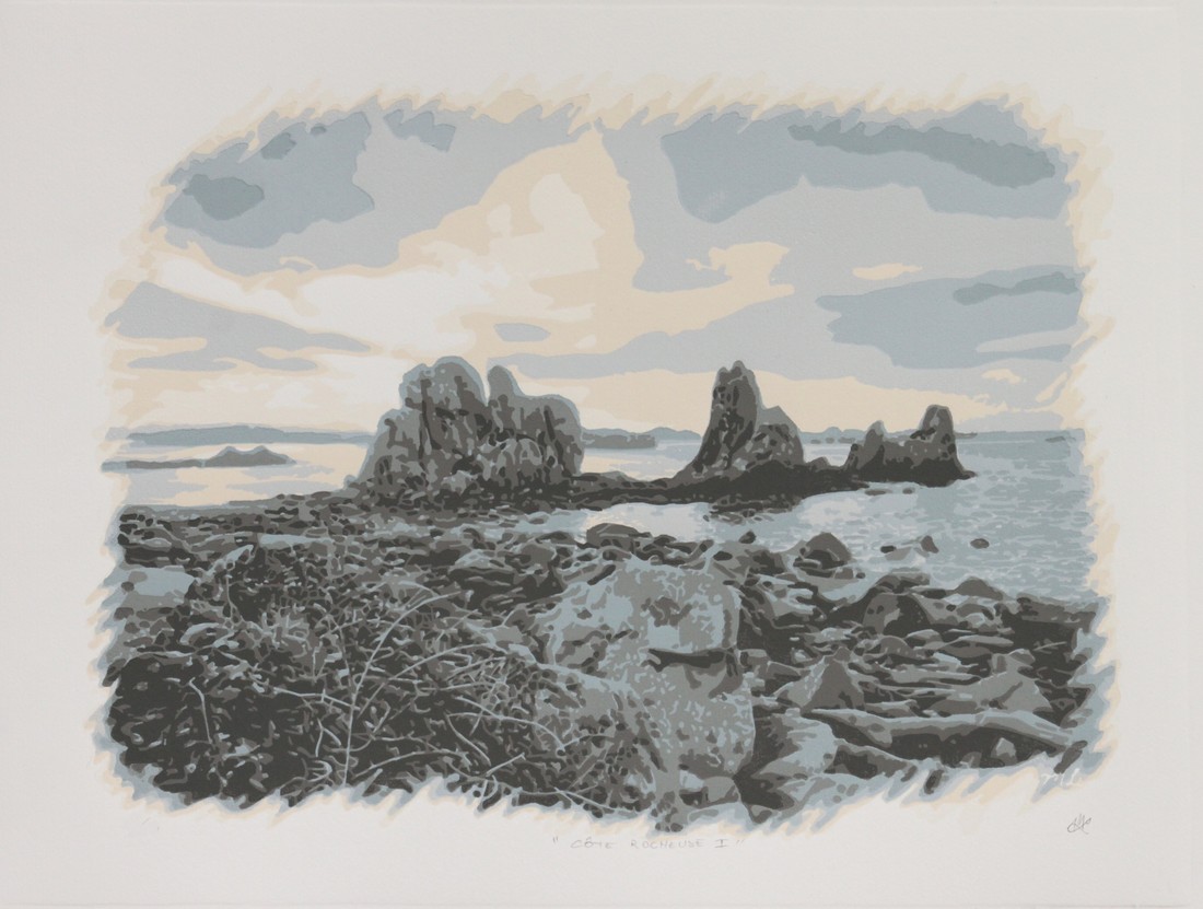 Côte rocheuse I - Plougrescant - Pors scaff - marielle Le Fur - Linogravure réduction