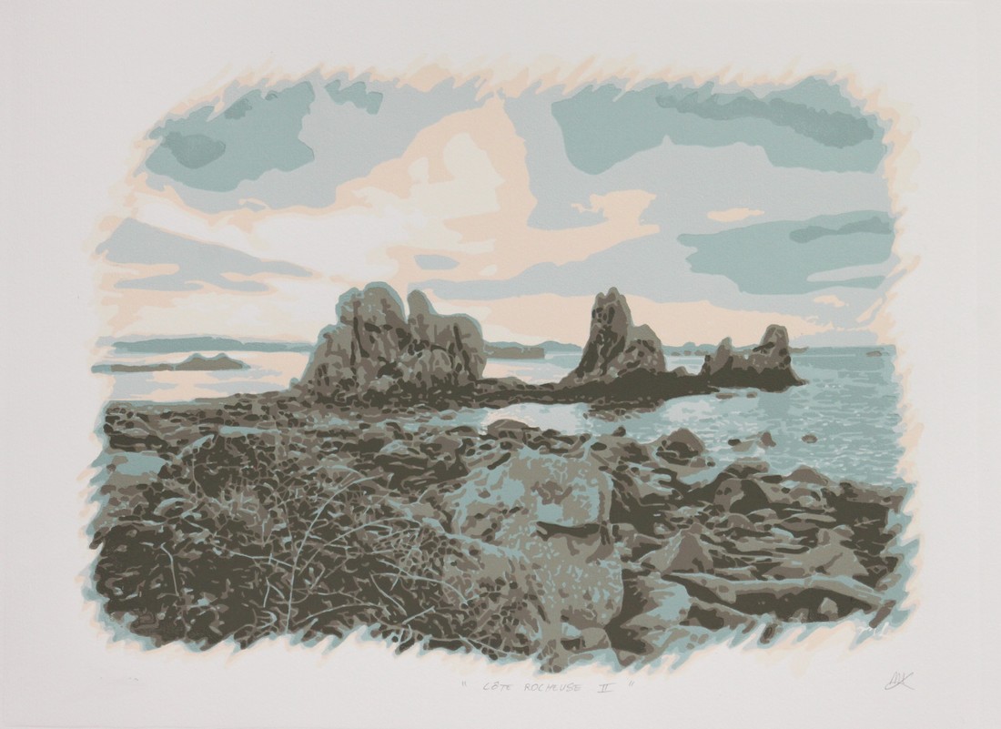 Côte rocheuse I - Plougrescant - Pors scaff - marielle Le Fur - Linogravure réduction