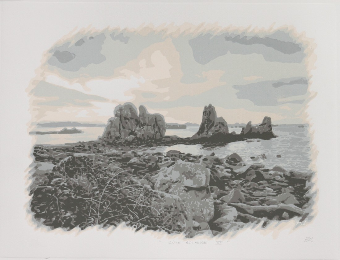 Côte rocheuse I - Plougrescant - Pors scaff - marielle Le Fur - Linogravure réduction
