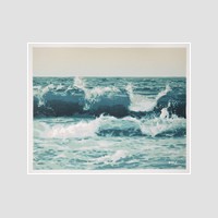 les flots soulevés - linogravure à plaque perdue - Marielle Le Fur