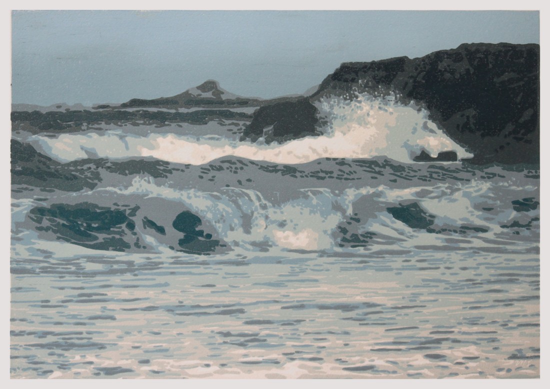 Ressac sur la côte I Marielle Le Fur linogravure 